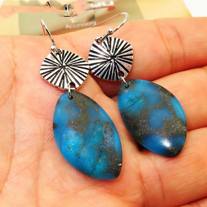 Vintage Lapis Lazuli And Glitter Stone Earrings