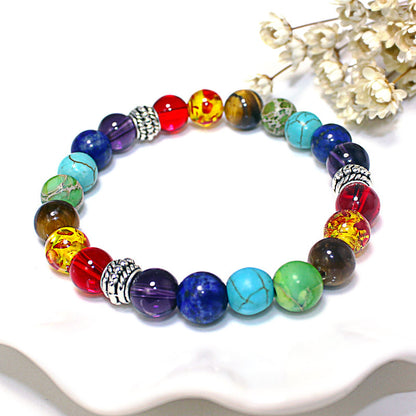 Seven Chakras bracelet Blue Turquoise Tiger Eye Stone Agate Volcanic Stone