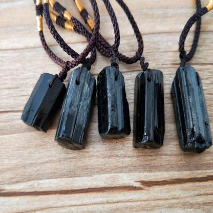 Natural Crystal Black Tourmaline Rough Stone Pendant