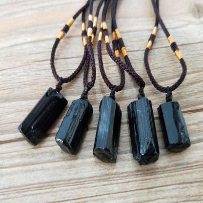 Natural Crystal Black Tourmaline Rough Stone Pendant