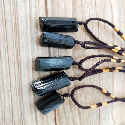 Natural Crystal Black Tourmaline Rough Stone Pendant