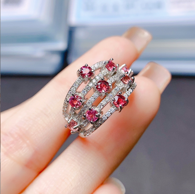 Radiant™  Natural Garnet Ring with Zircon Stones