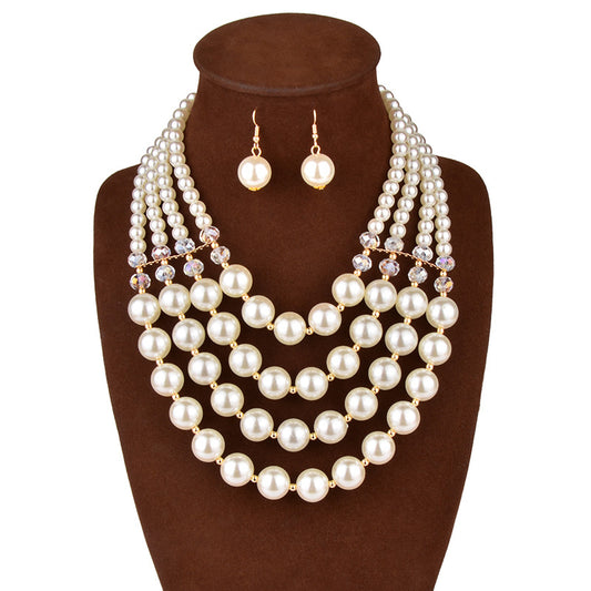 pearl Necklace Earrings  bride jewelry set accessories