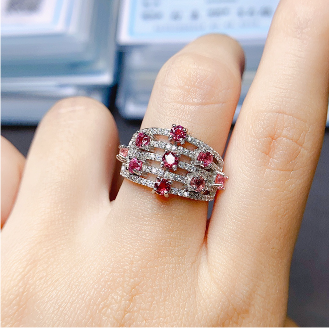 Radiant™  Natural Garnet Ring with Zircon Stones