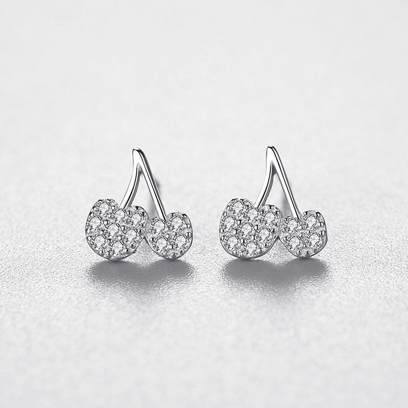 925 Sterling Silver Cherry Diamond kids earrings