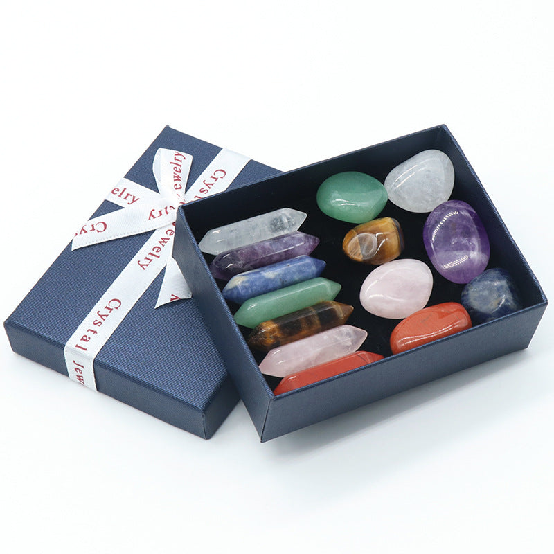 Hexagonal Column Double Pointed Irregular 7 Yoga Stones Set Gift Box