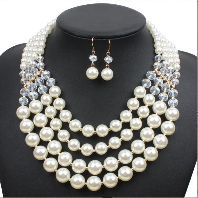 pearl Necklace Earrings  bride jewelry set accessories