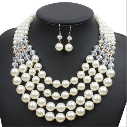 pearl Necklace Earrings  bride jewelry set accessories